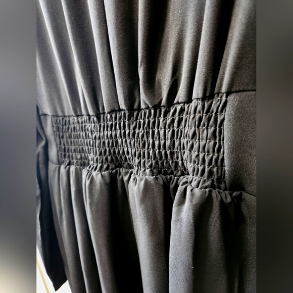 Black Size L Midi A-Line Dress with Waist Band V Neck Zipper Closure- BNWT - Picture 5 of 15